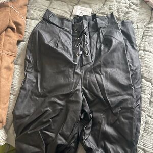 Windsor Black Lace-Up Faux Leather Pants